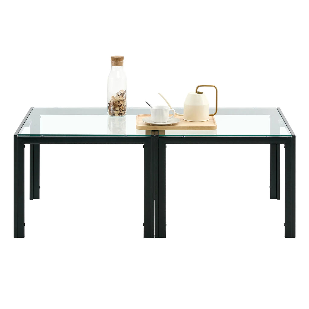 Coffee Table Set of 2 Tempered Glass S354