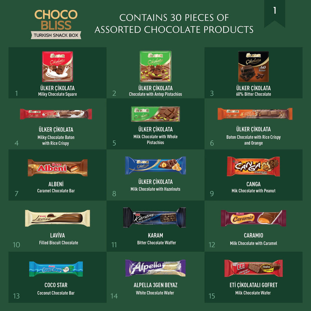International Snack Box, 30 Full-Size Chocolate Assortment Bars V4383