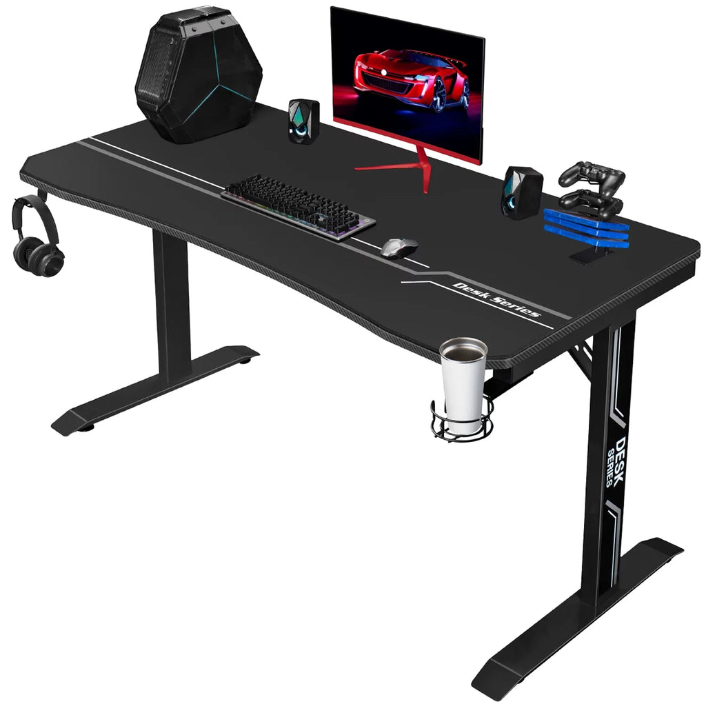Black Gaming Computer Desk with Cup Holder and Headphone Hook M728713