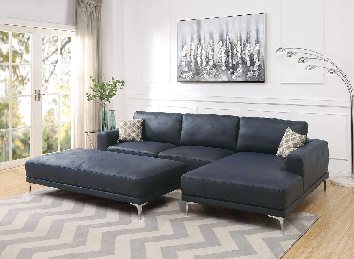 Navy Blue 2pc Leather Gel Sectional Sofa Z997309