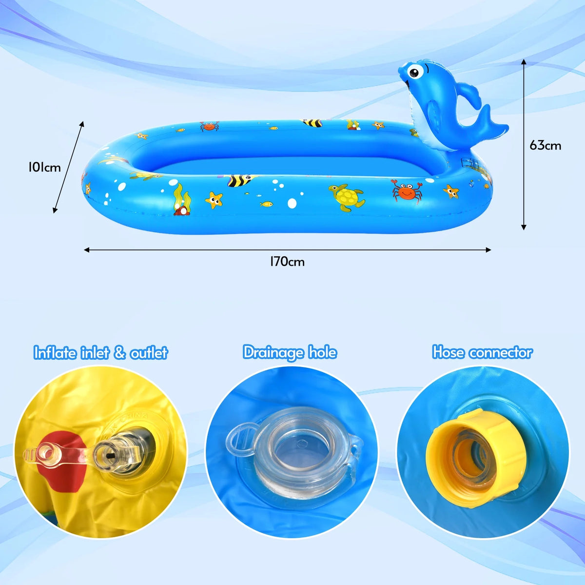 Inflatable Sprinkler Pool 170 * 101cm / 67 * 40in Kiddie Pool O26265
