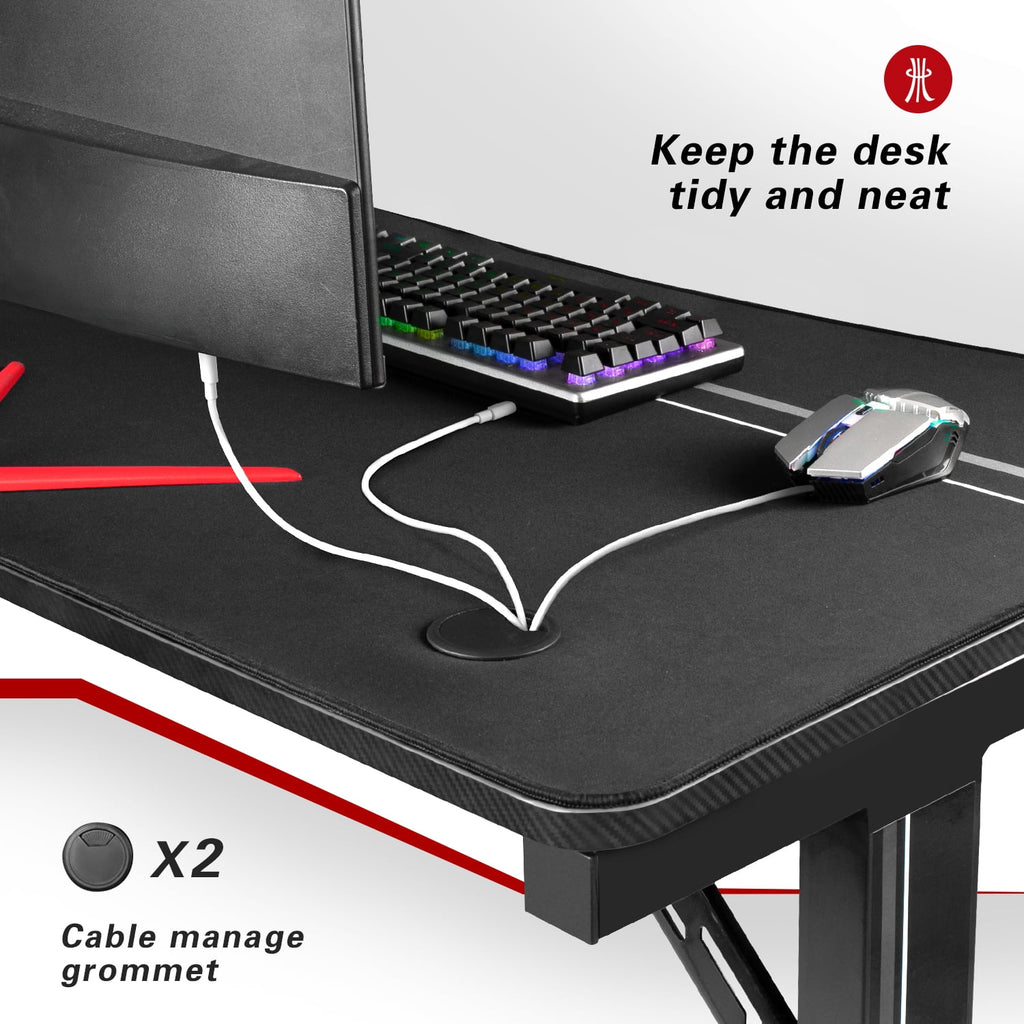 Black Gaming Computer Desk with Cup Holder and Headphone Hook M728713