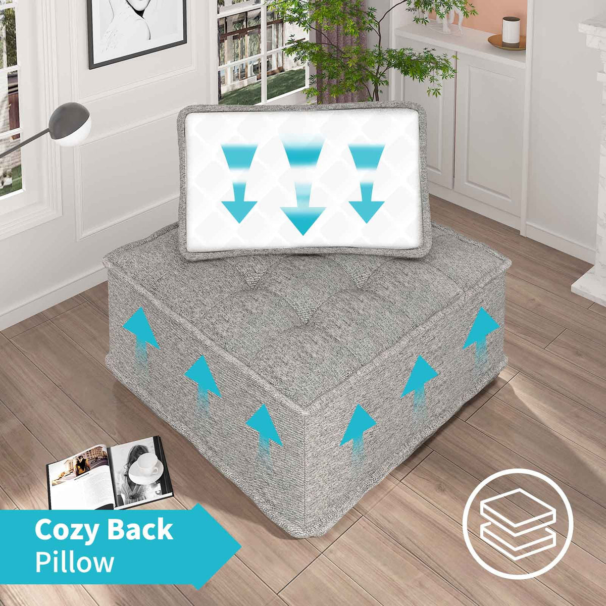 Light Grey Modular Sectional Sofa with Ottoman L799