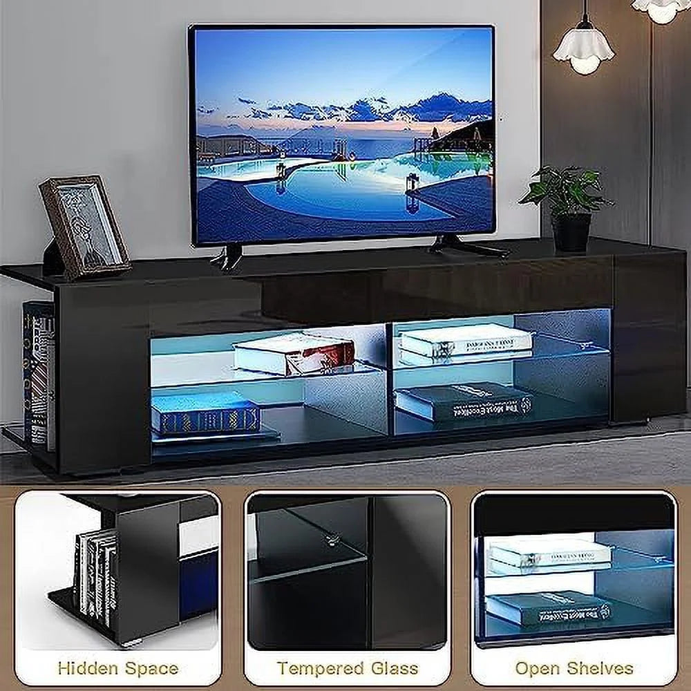 57 Inch LED TV Stand with Glass Shelves U352