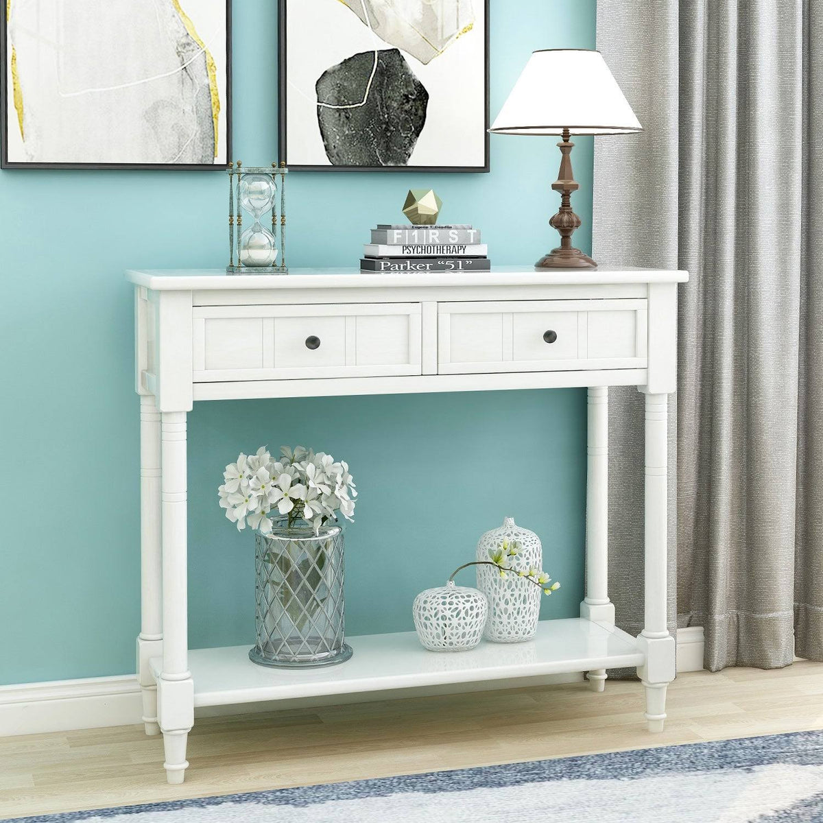 Espresso Two Drawer Console Table with Bottom Shelf E9632