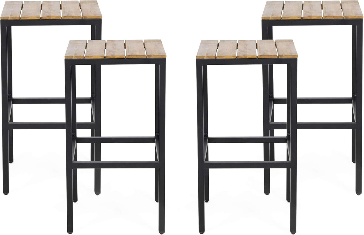 Gray Finish Black Acacia Wood Bar Stools Set of 4 T331982