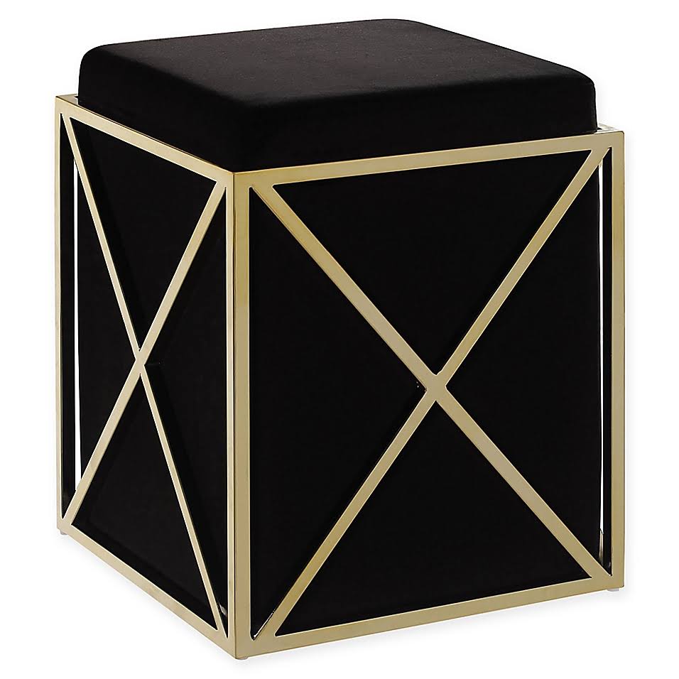 Black Velvet Square Ottoman J31958