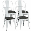 Set of 4 Metal Dining Side Chair Wood Seat Stackable Cafe Bistro R676221