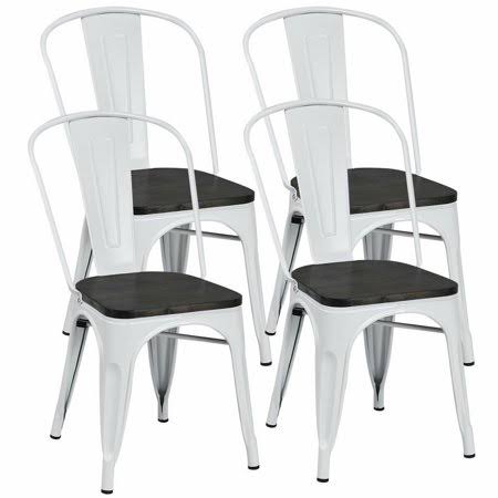 Set of 4 Metal Dining Side Chair Wood Seat Stackable Cafe Bistro R676221