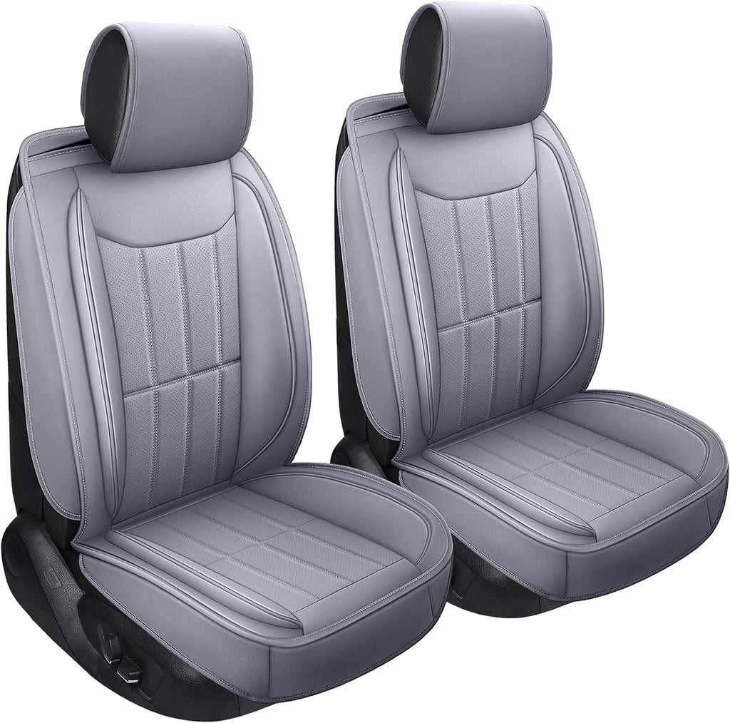 Gray PU Leather Car Seat Covers Front Pair J984