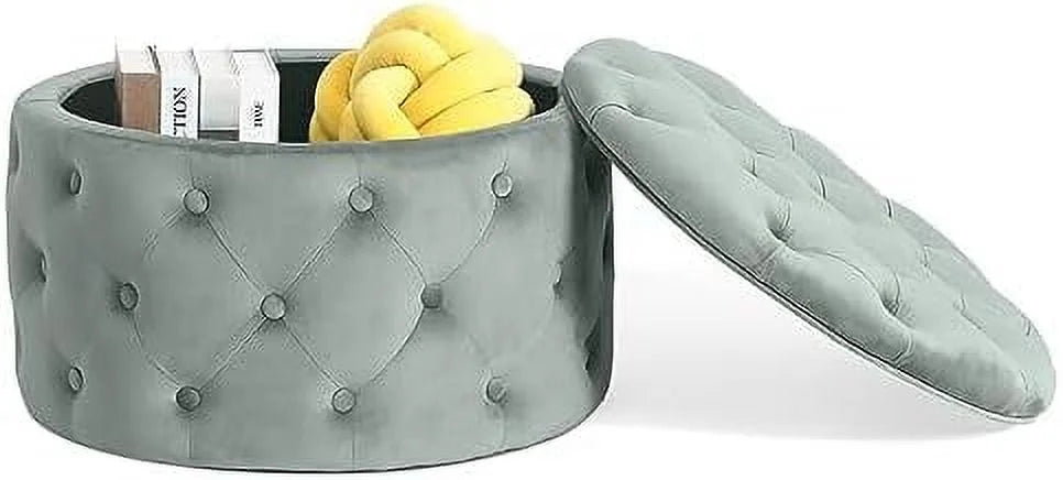 Round Velvet Button Tufted Ottoman O971