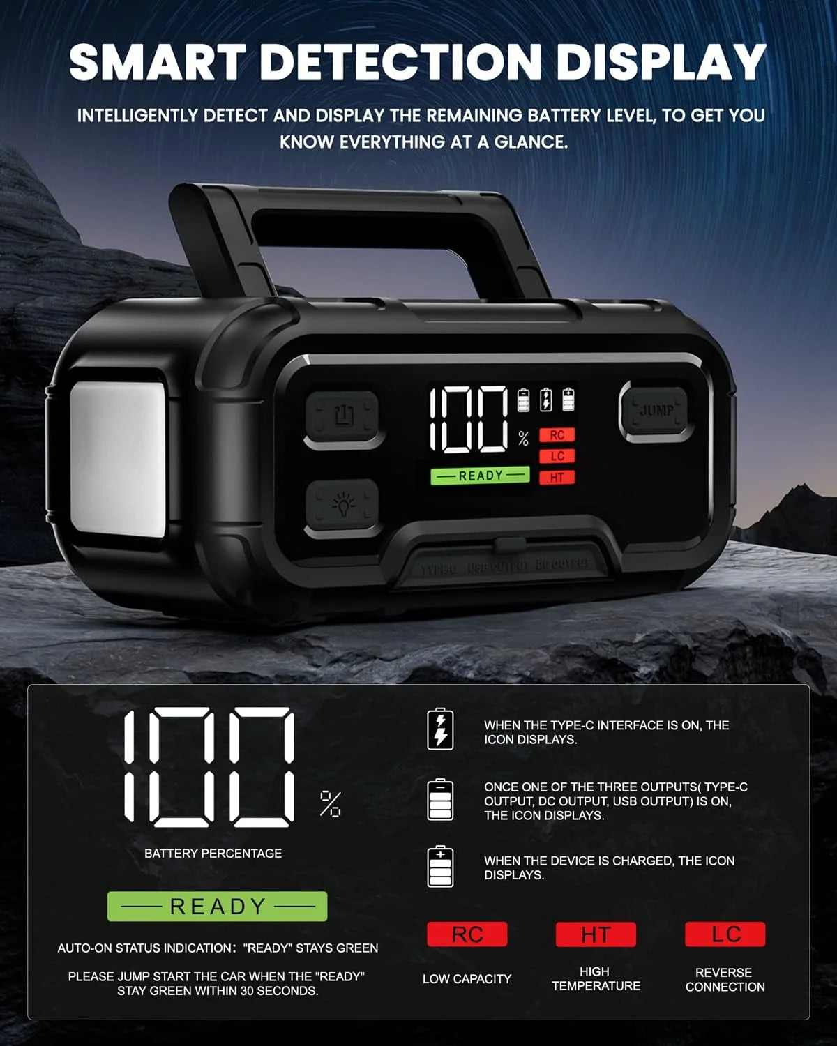 32000mAh 12V Battery Jump Starter with LED Display V32753