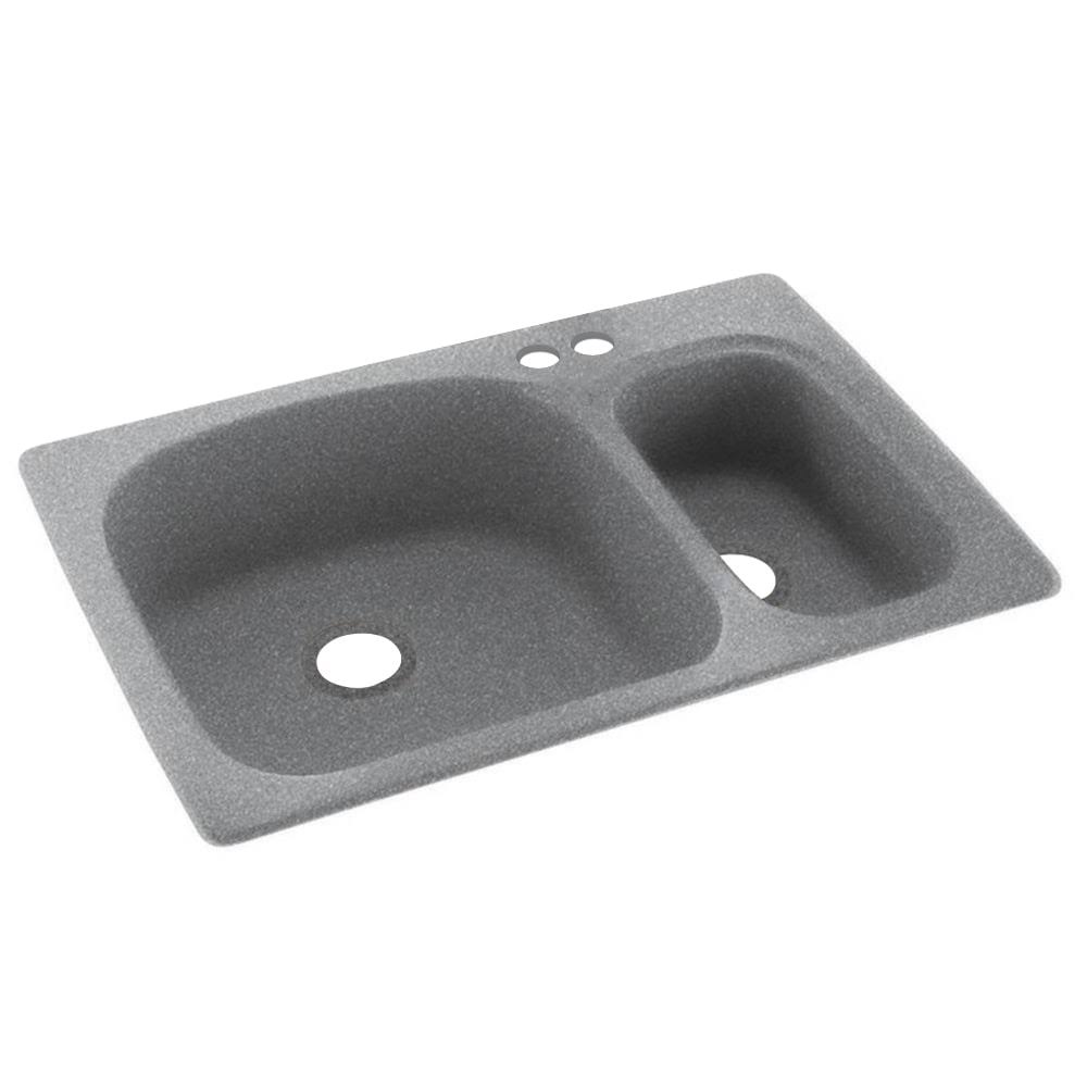 Solid Surface Kitchen Sink 2-Hole Gray Granite B8463