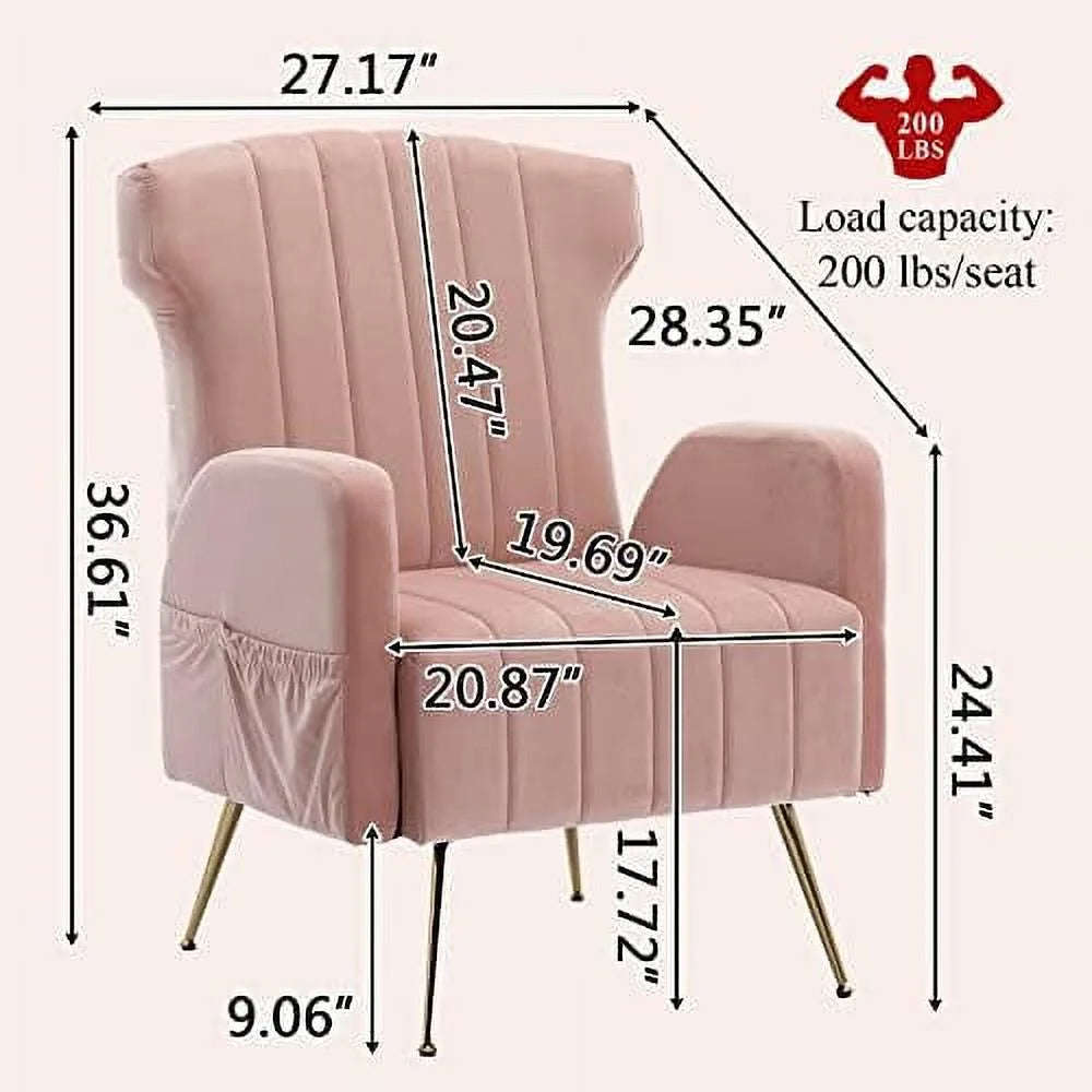 Brown Velvet Wing Back Accent Chair with Metal Gold Legs J73849