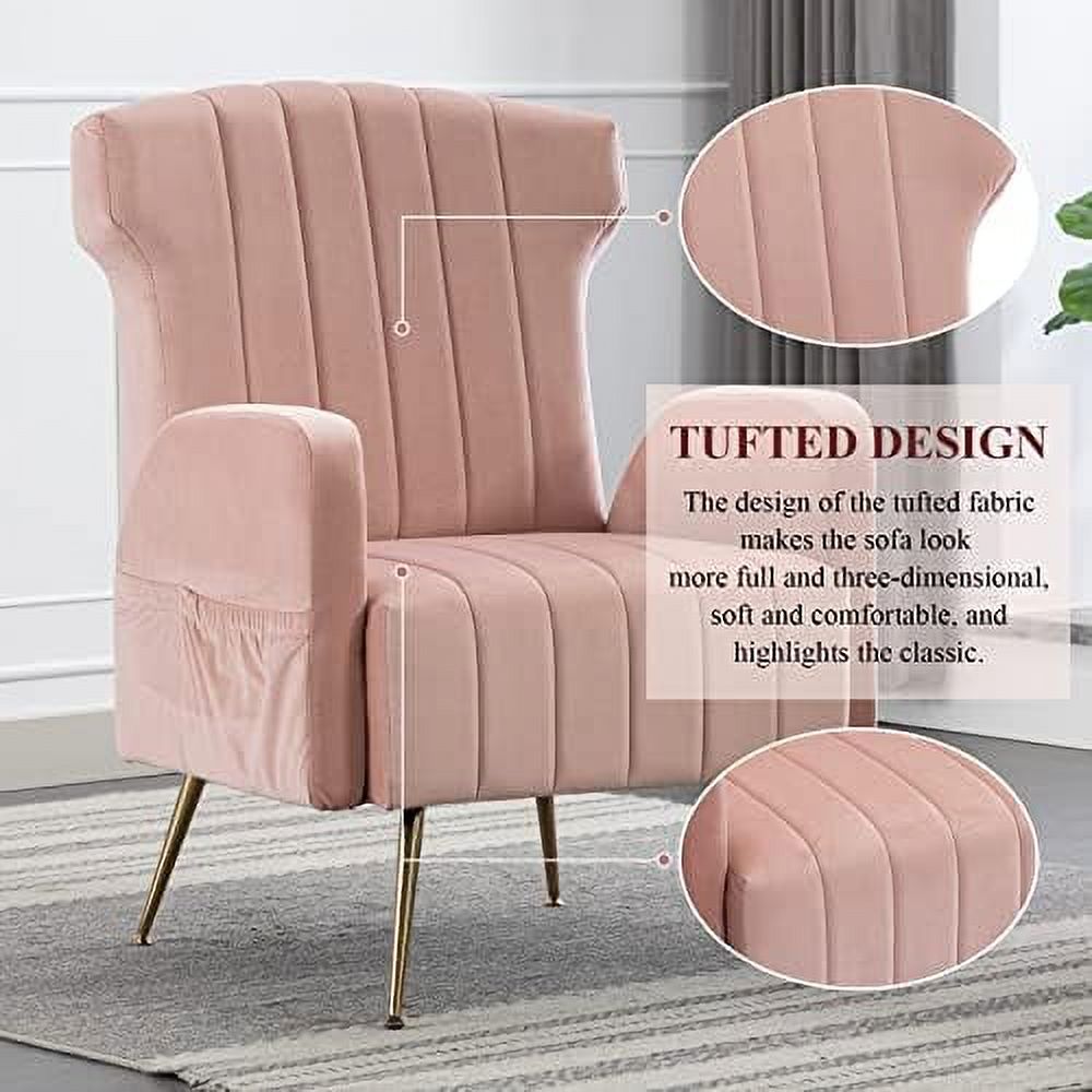 Brown Velvet Wing Back Accent Chair with Metal Gold Legs J73849
