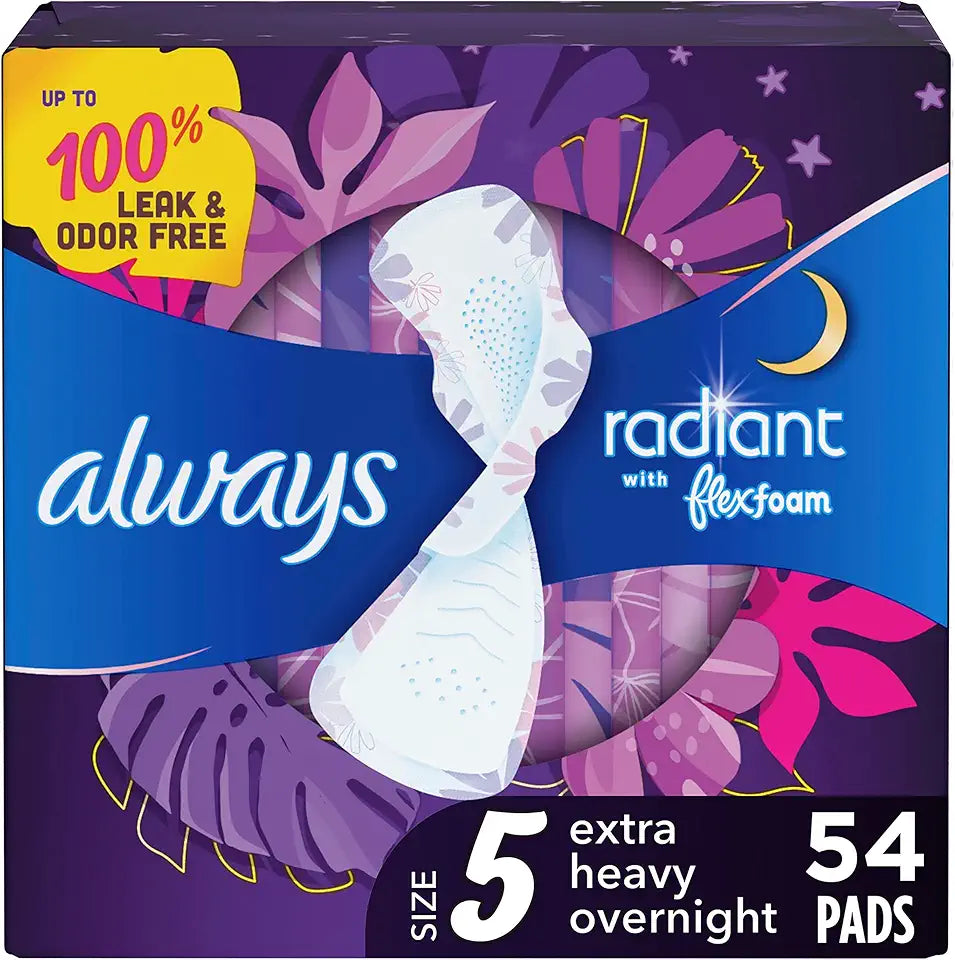 Scented Overnight Feminine Pads with Wings, Size 5 Extra Heavy, 54 ct N287841