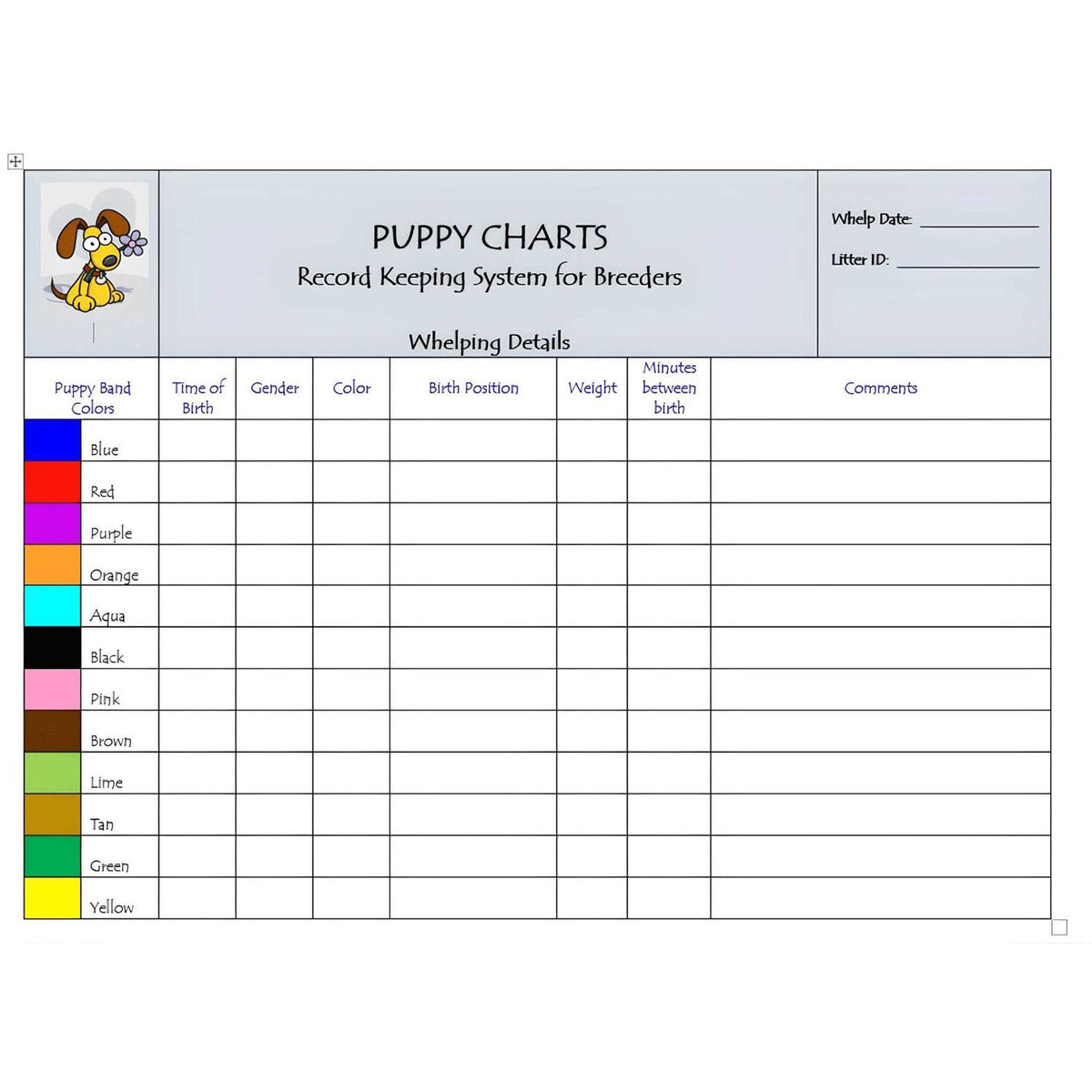 Breeder Record Keeping Charts R268421