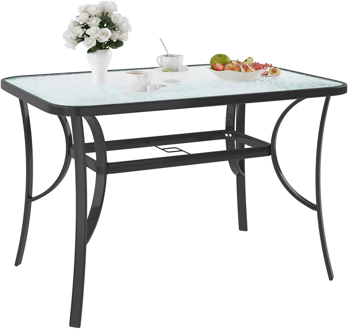 Black 47 inch Tempered Glass Patio Dining Table F132