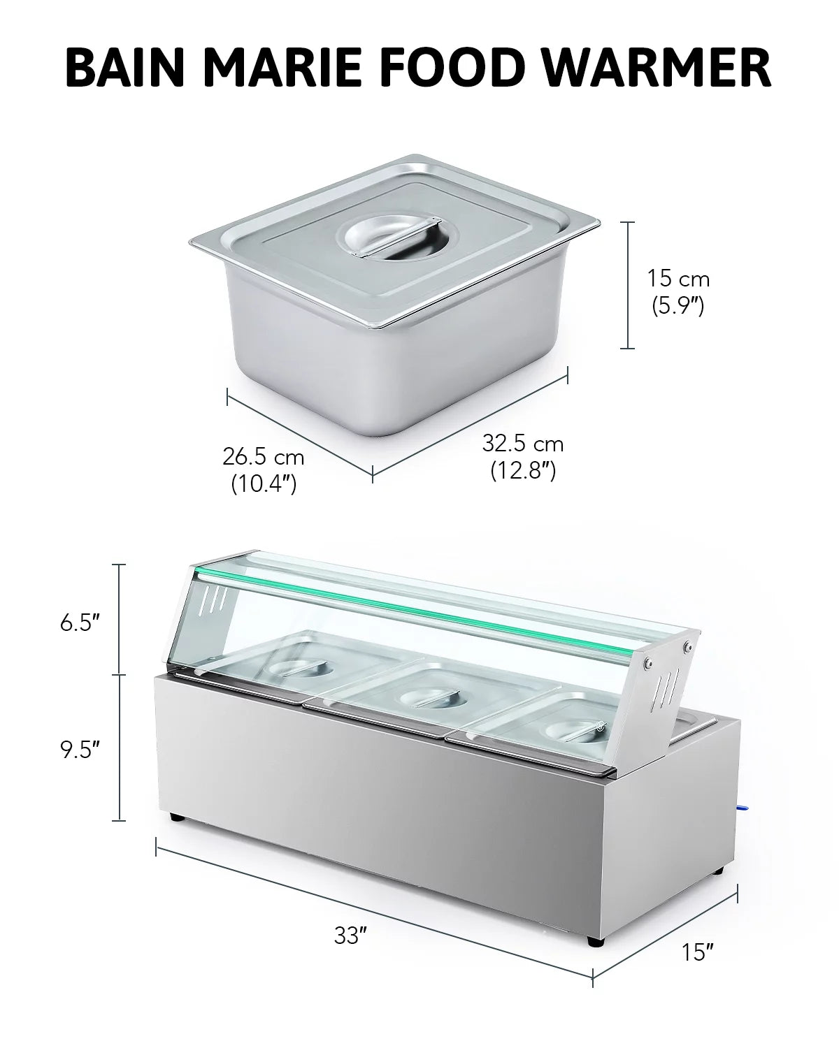 3 Pan Food Warmer Buffet Server with Glass Shelf S425371