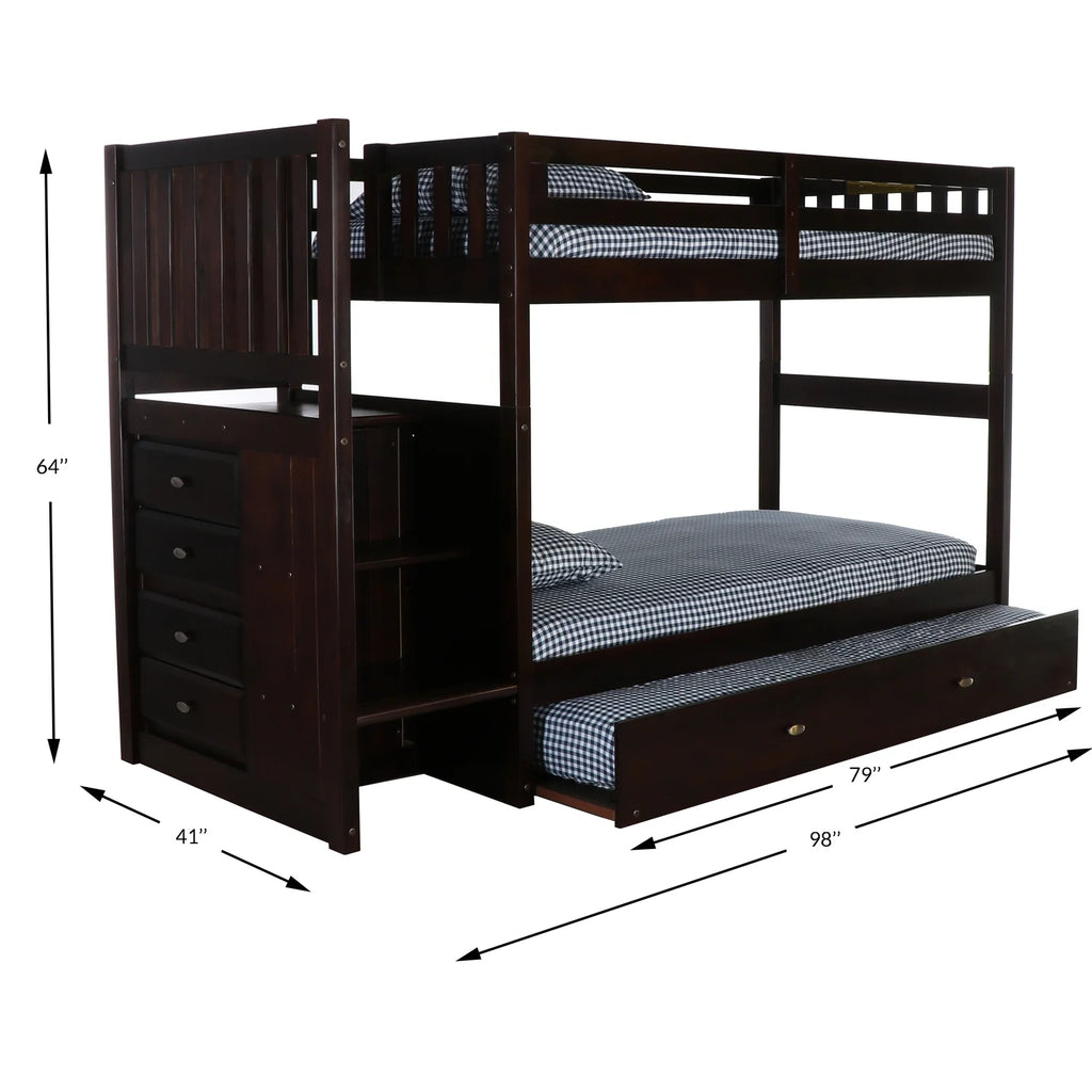 Solid Pine Bunk Bed in Dark Espresso Y17303