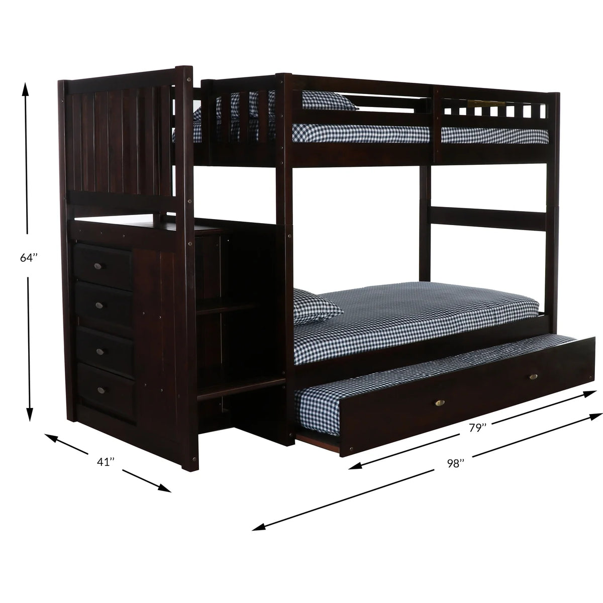 Solid Pine Bunk Bed in Dark Espresso Y17303