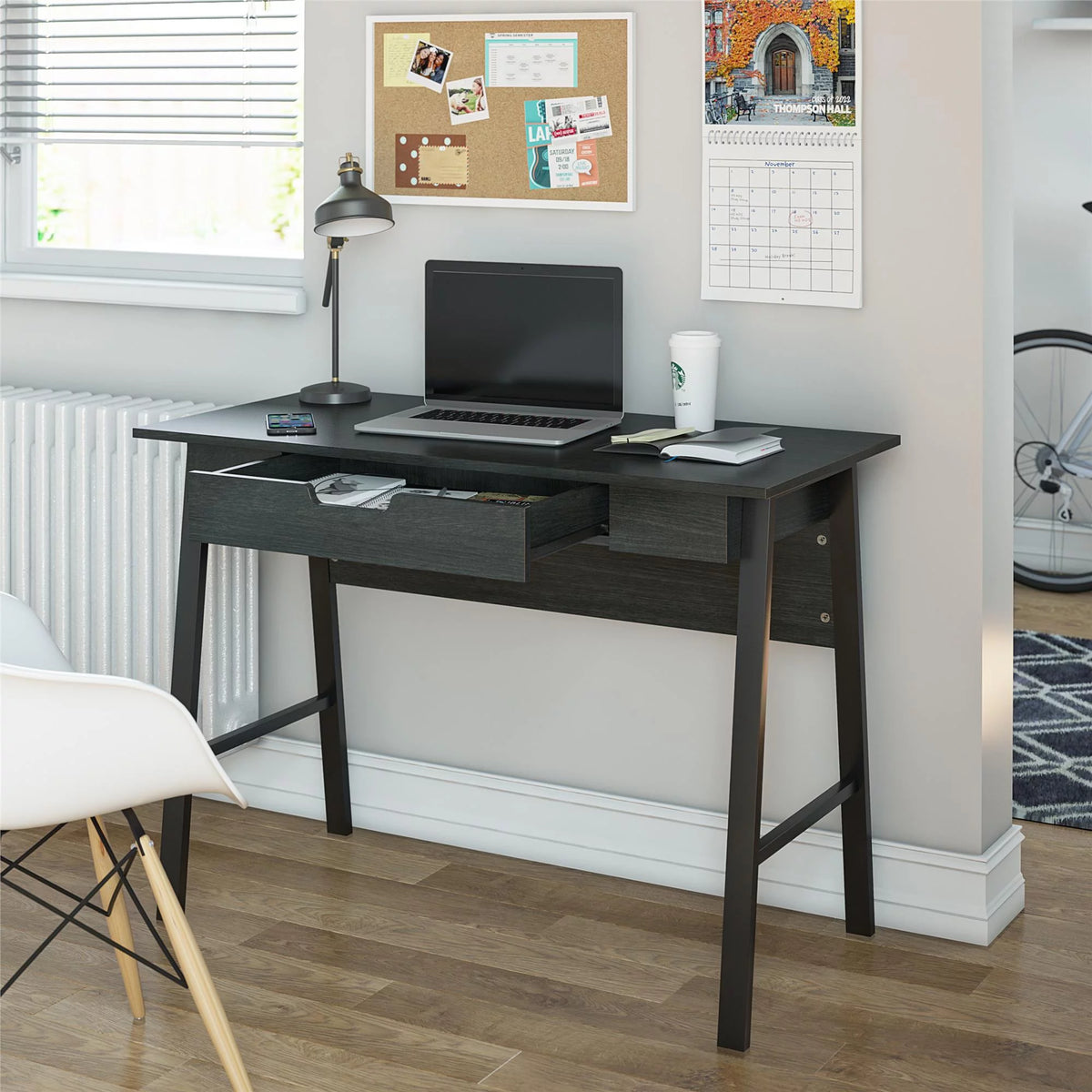 Black Oak Computer Desk with Drawer F5459