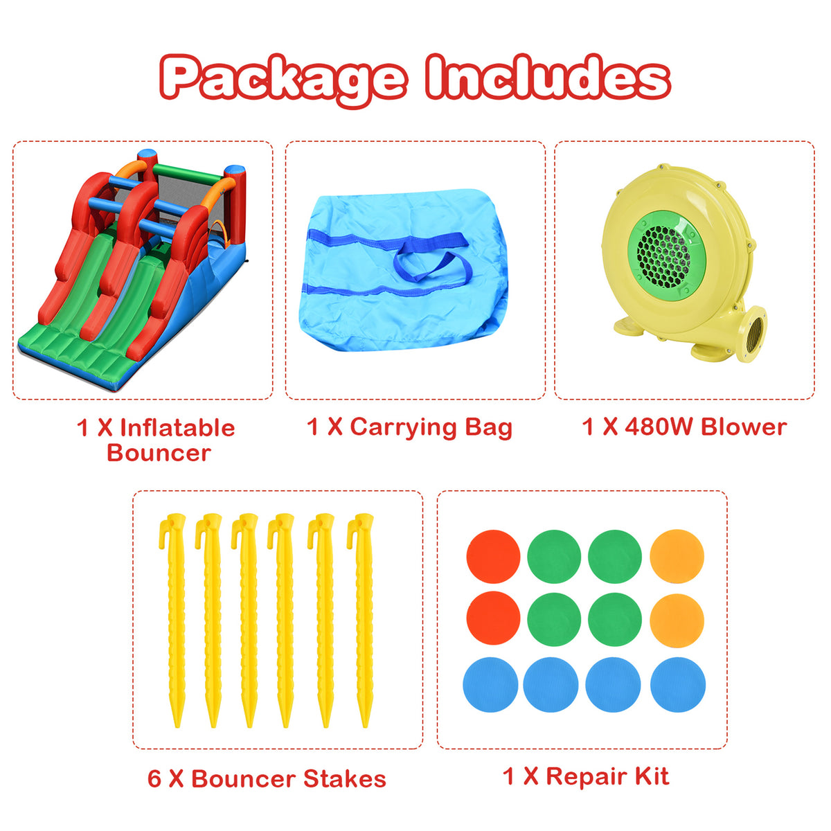 Inflatable Double Slide Bounce House with Blower G82393
