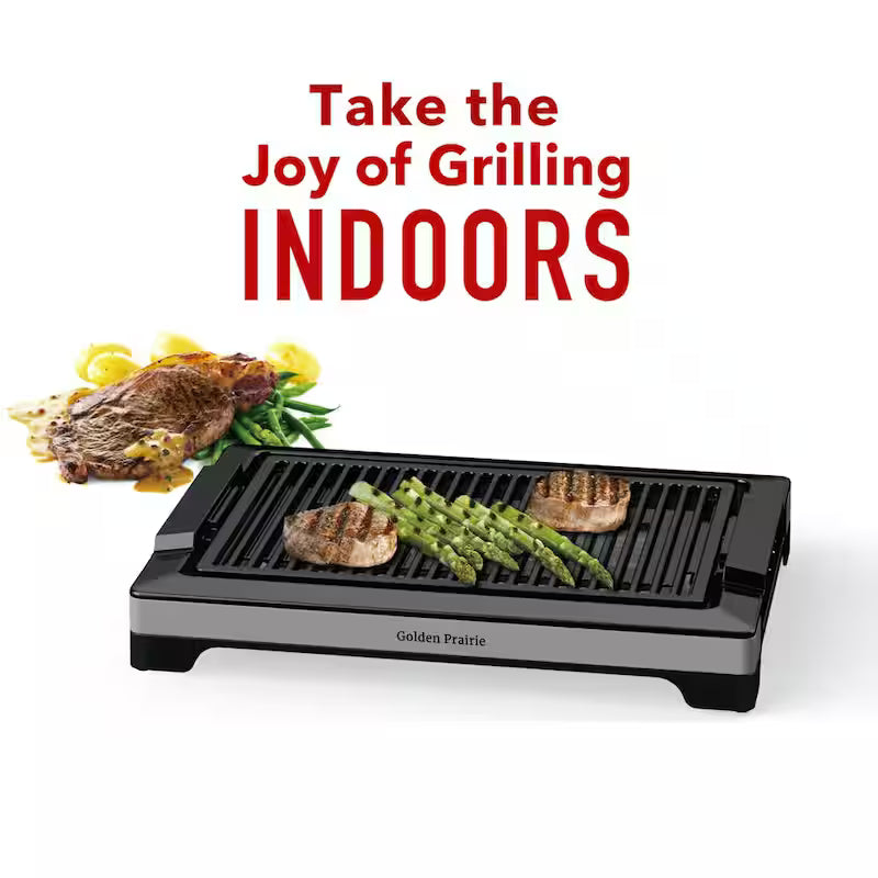 Electric Grill, 14.76 x 9.84 in. Nonstick, Dishwasher Safe, Black I21097