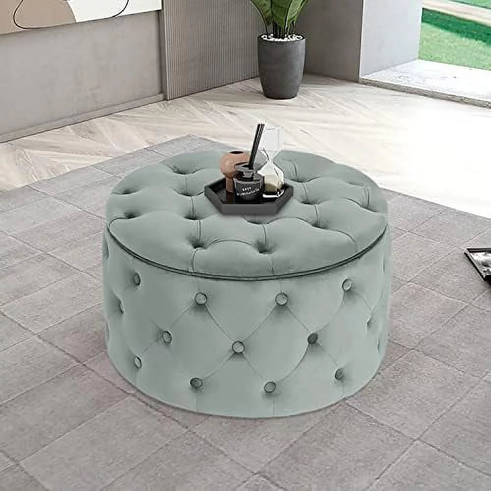 Round Velvet Button Tufted Ottoman O971