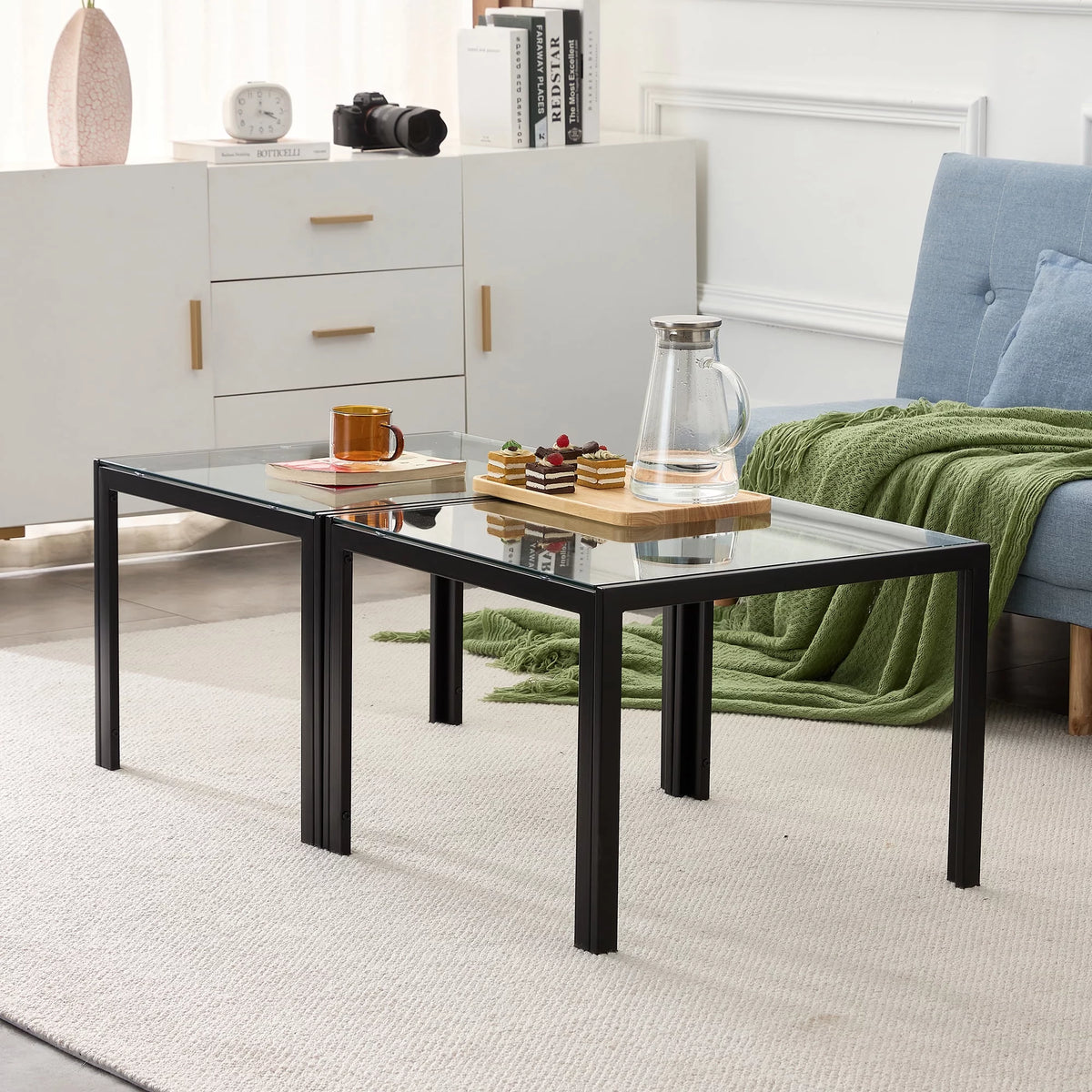 Coffee Table Set of 2 Tempered Glass S354