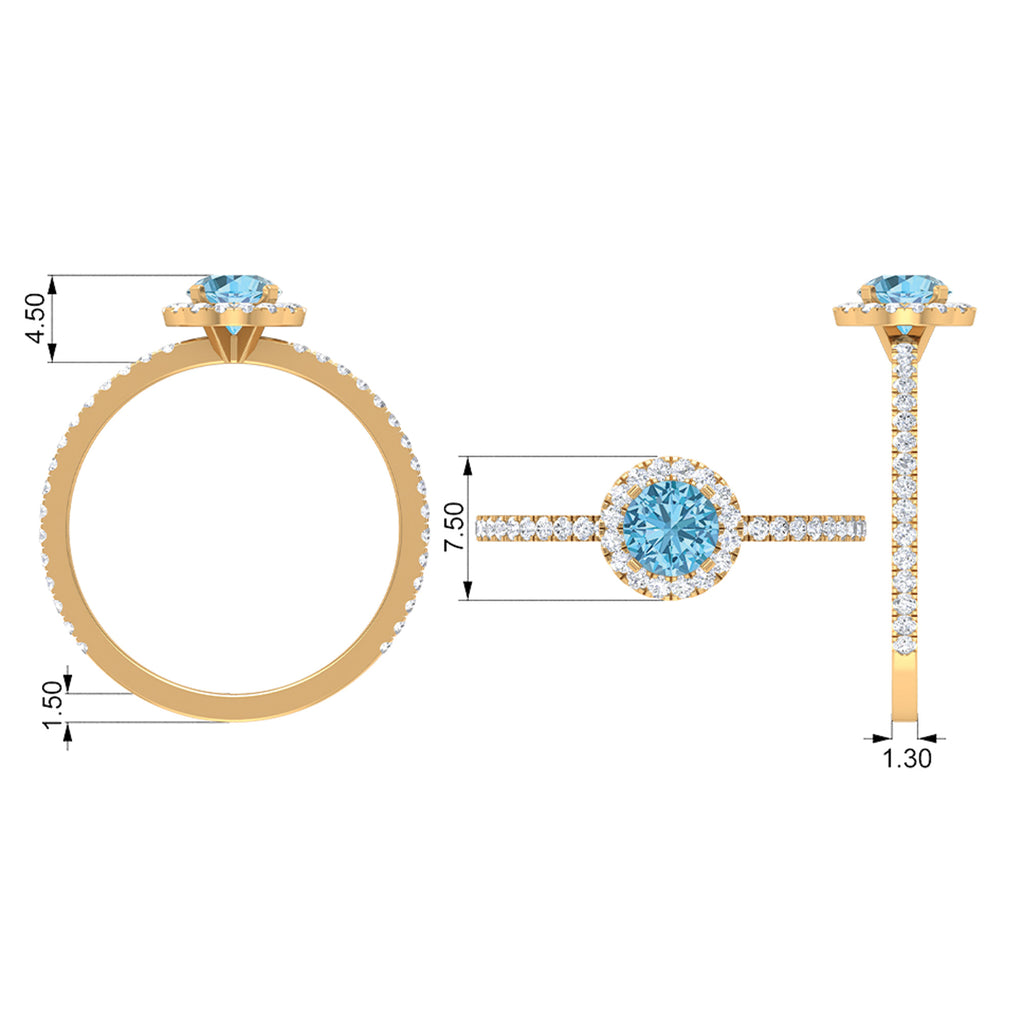 10K White Gold Aquamarine Ring with Diamond Halo D10503