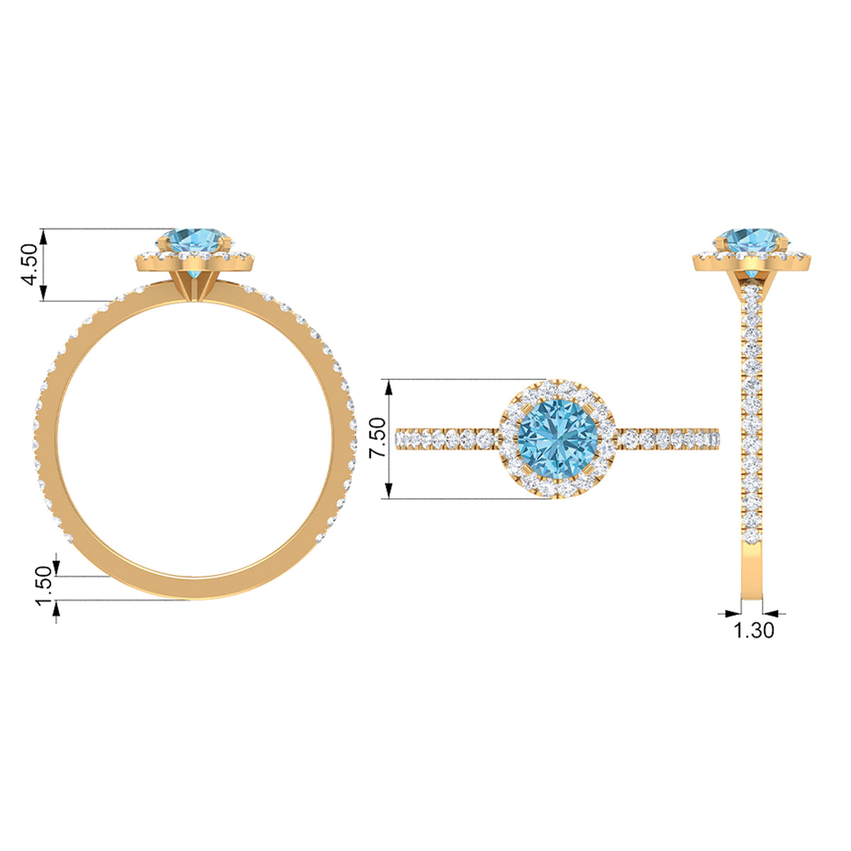 10K White Gold Aquamarine Ring with Diamond Halo D10503