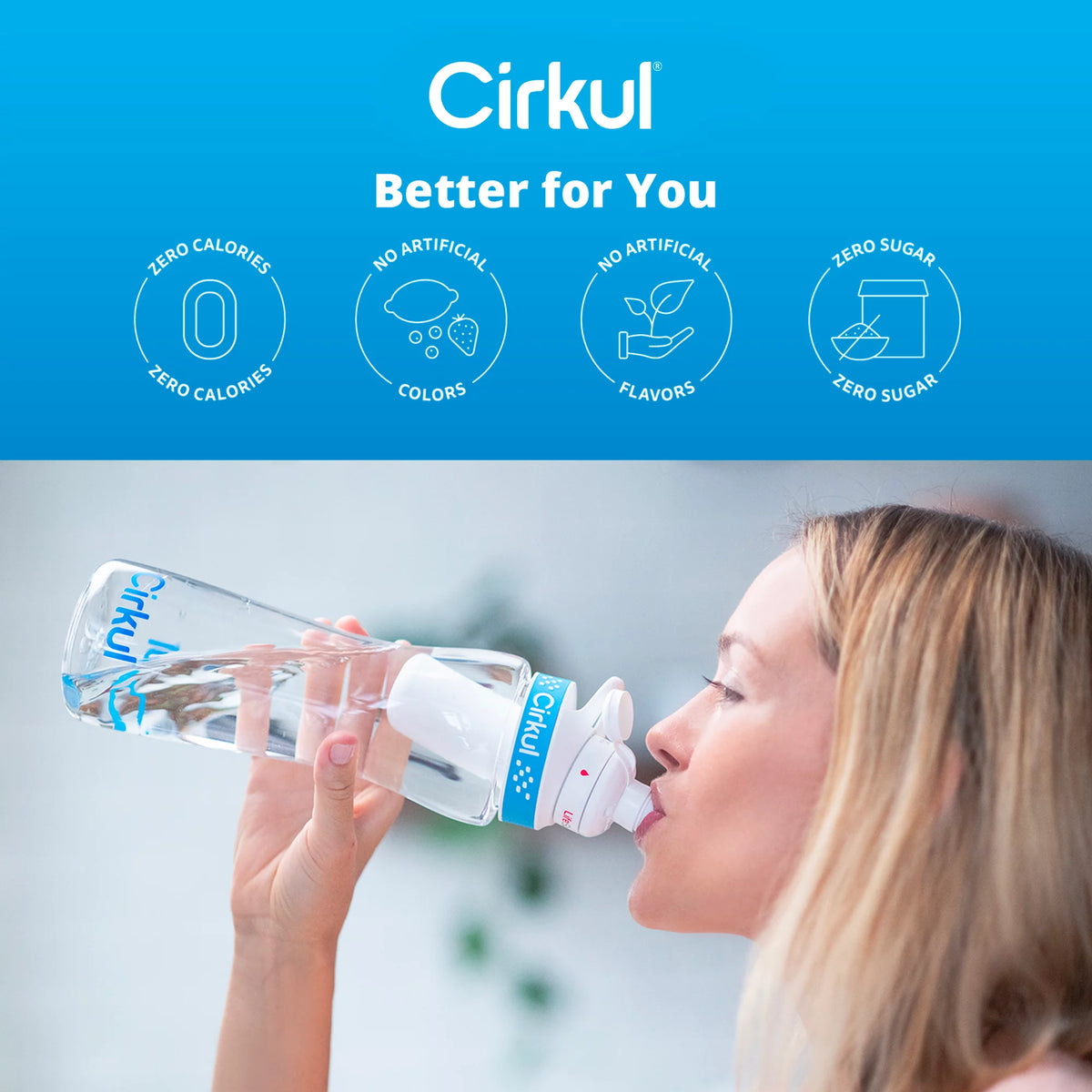 22oz Plastic Water Bottle Starter Kit with Blue Lid and 2 Flavor Cartridges T3815