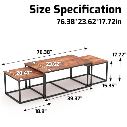 3 Piece Industrial Rectangular Nesting Coffee Table Set L837309