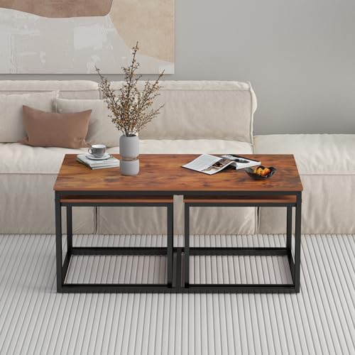 3 Piece Industrial Rectangular Nesting Coffee Table Set L837309
