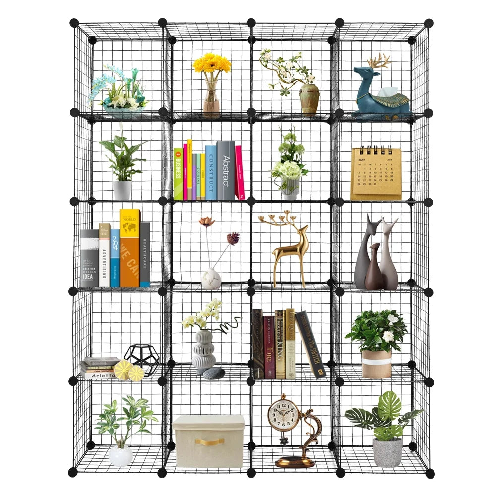 Black Metal 20-Cube Organizer Shelves L339915