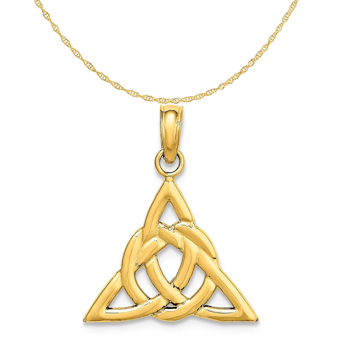 14K Yellow Gold Celtic Trinity Knot Pendant Charm with Rope Chain Necklace 18'' Q48937