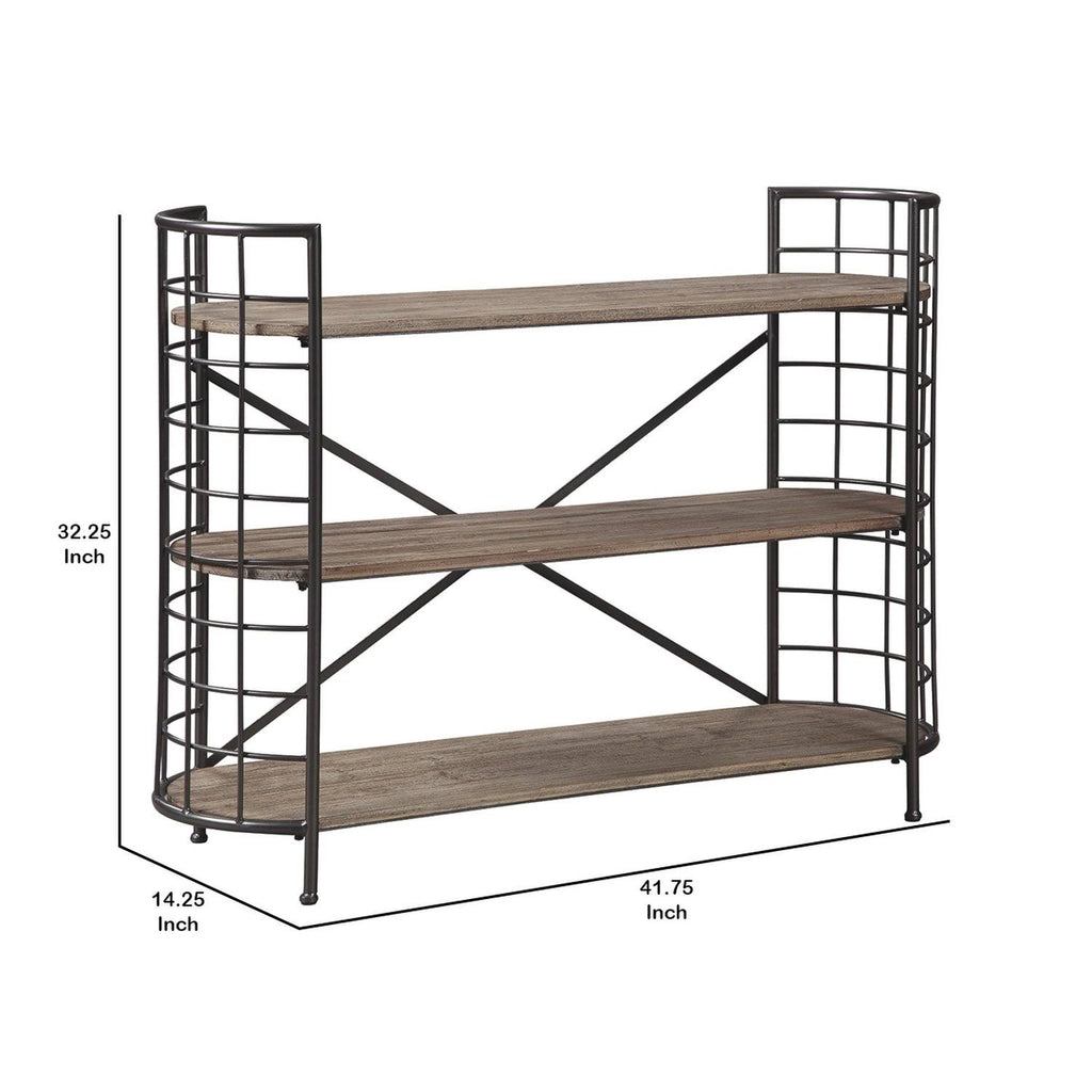 Brown and Black Wood and Metal Bookcase with 3 Open Shelves O996