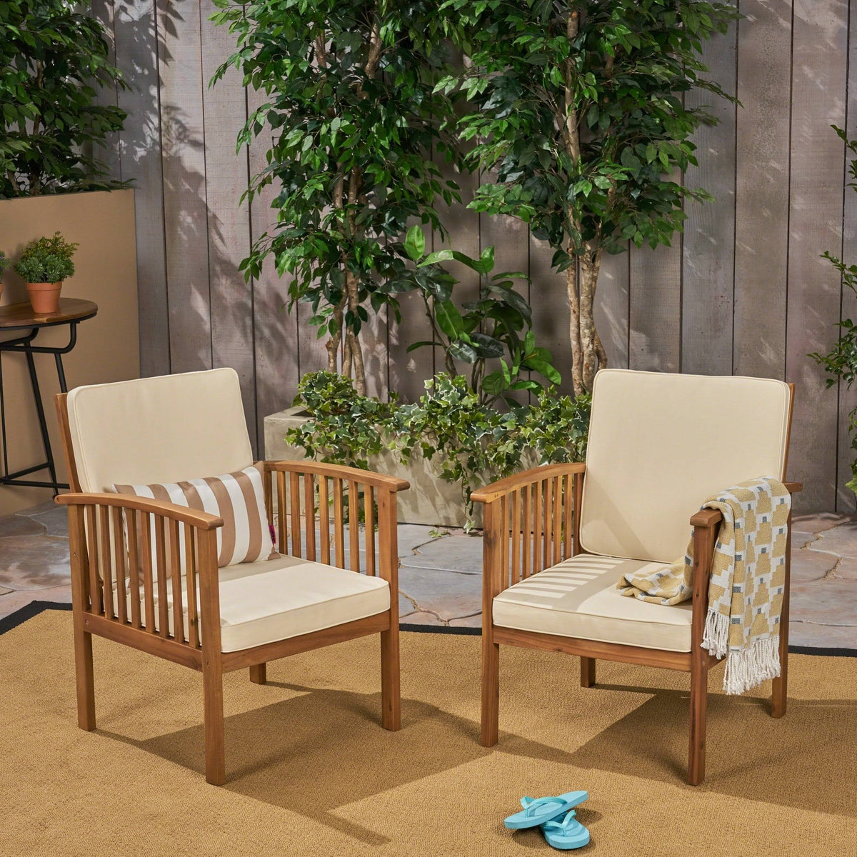 Acacia Wood Club Chairs with Cushions Set of 2 B223576