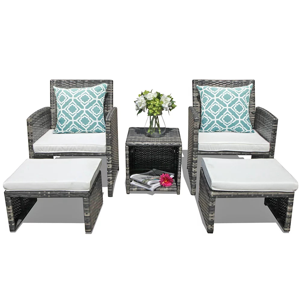 Patio Chairs Chat Set with Ottoman Coffee Table and Pillows K839529