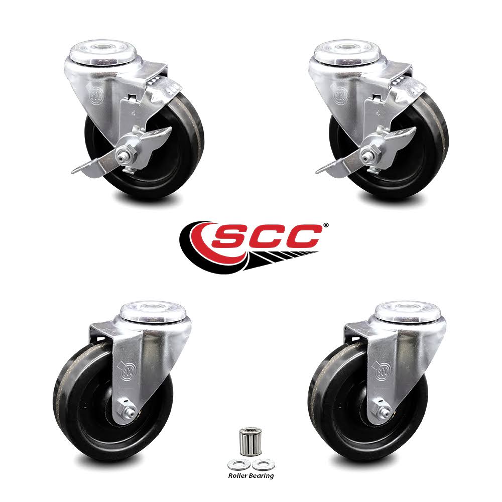 4 Inch Black Swivel Caster Set of 4 with Brake K4218