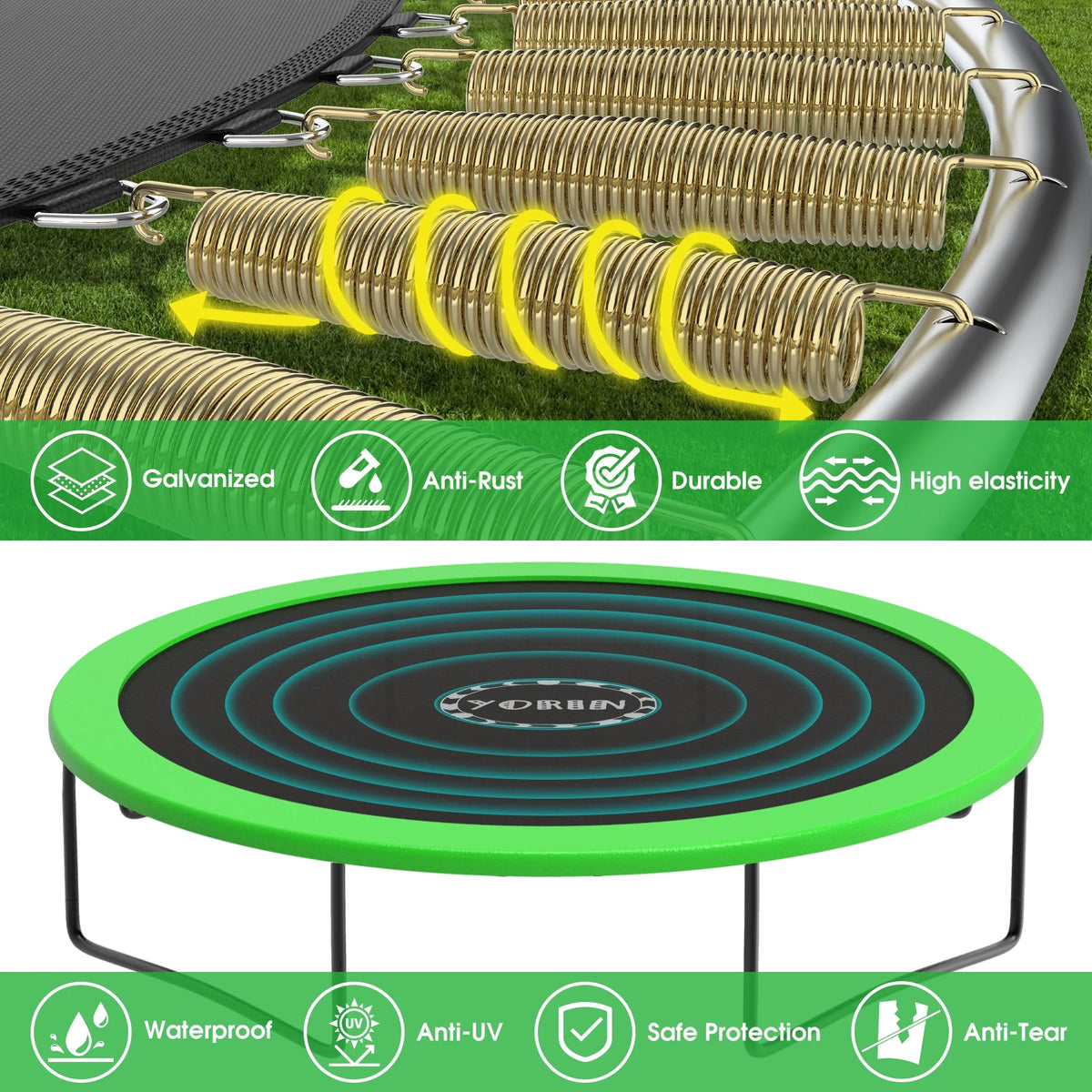 12FT 14FT 15FT Trampoline with Safety Enclosure Net, Basketball Hoop and Ladder M347948