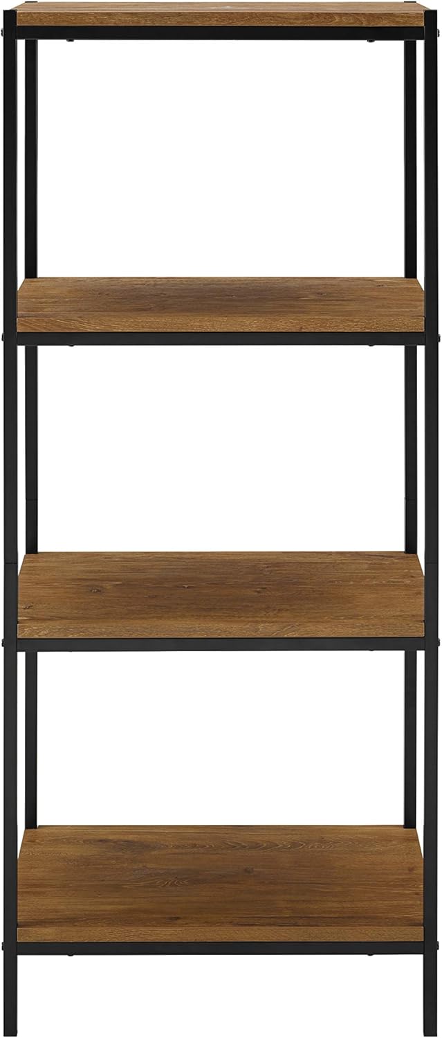 Rustic Industrial 4 Tier Bookshelf with Metal Frame J62772