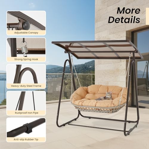 2-Person Outdoor Porch Swing with Adjustable Canopy and Cushions O57257