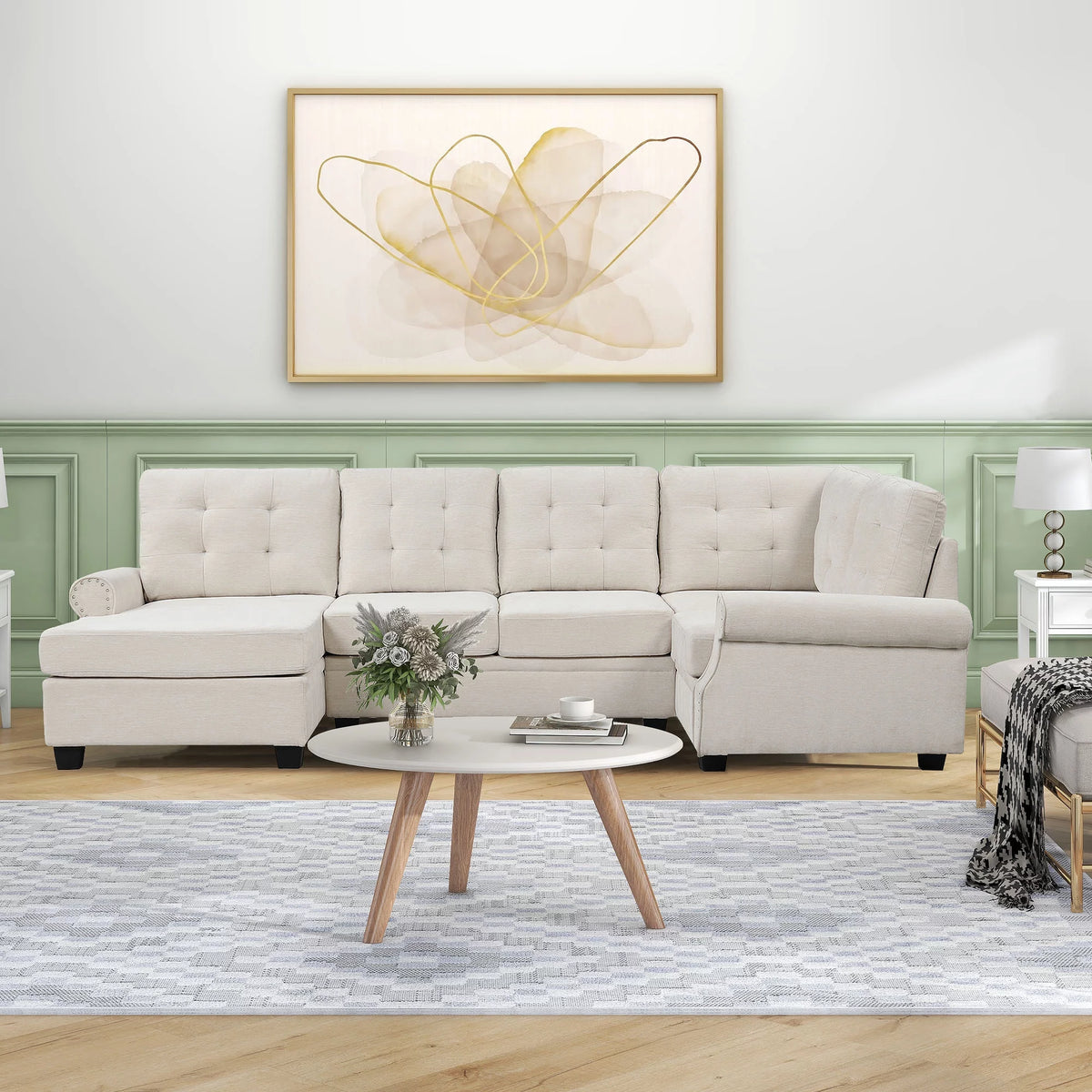 120" U-Shaped Linen Sectional Sofa F204153