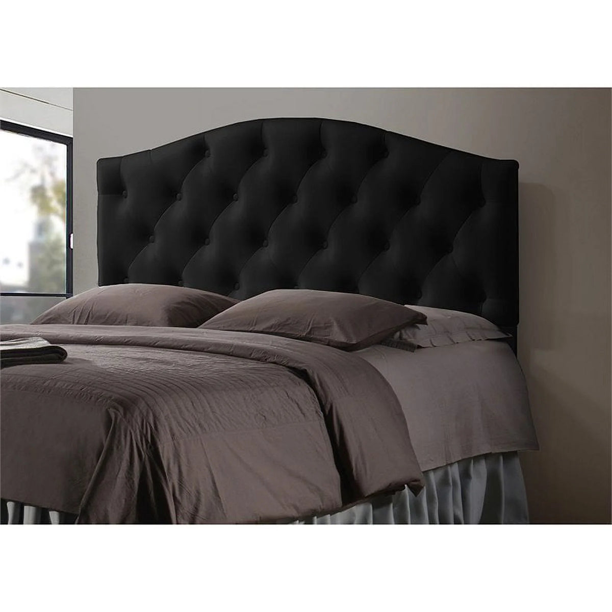 Black Faux Leather Tufted Queen Size Panel Headboard J410