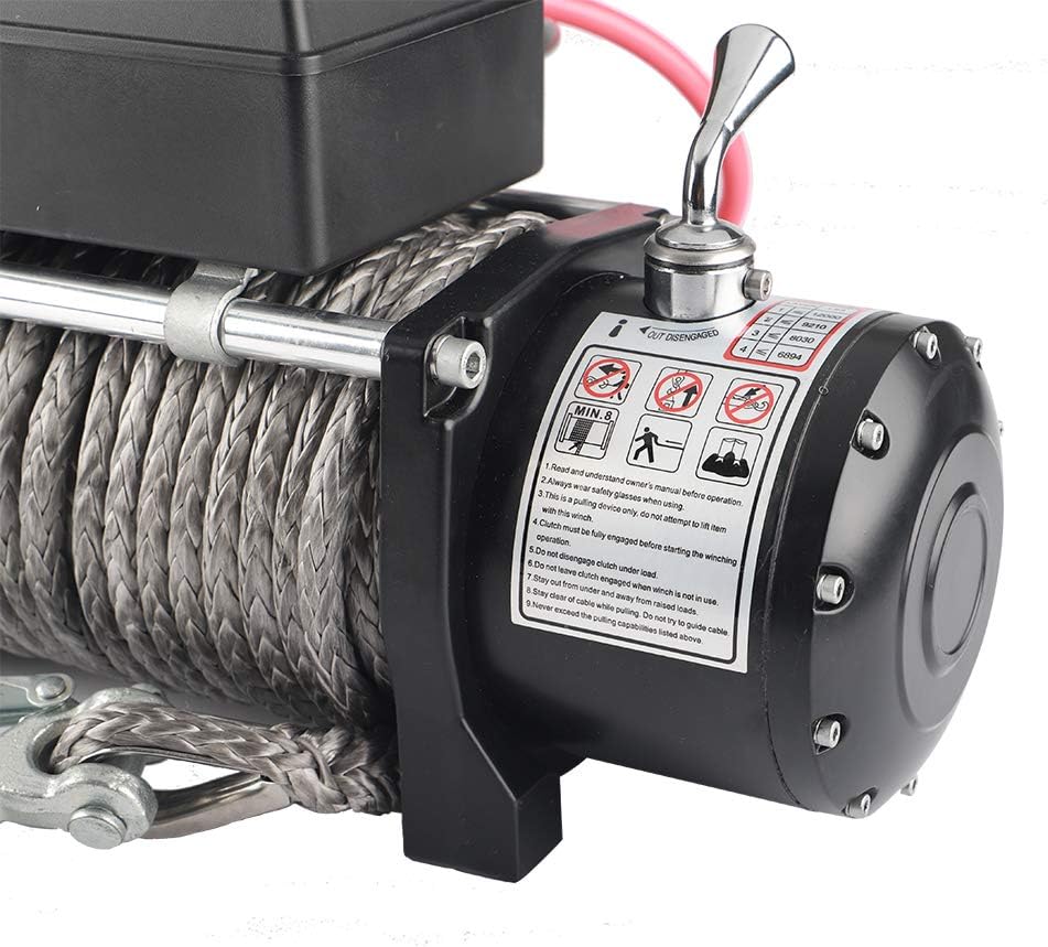 12V DC Winch with Synthetic Rope, 6 Ton (12,000 lb) Pulling Capacity W691611
