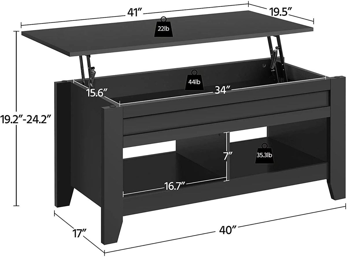 Black Lift Top Coffee Table with Hidden Storage Drawers Q990450