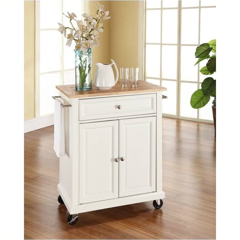 Natural Wood Top Kitchen Cart in White Y897