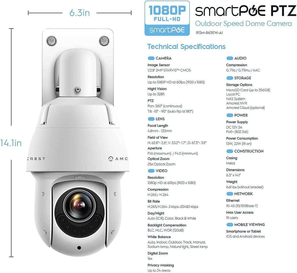 2MP Outdoor PTZ POE IP Camera Security Speed Dome E2771